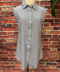 Simply Southern Women's Ruffle Button-down Shirt Dress in blue - women's dress