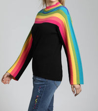 Apny - Rainbow Stripe Funnel Neck Sweater