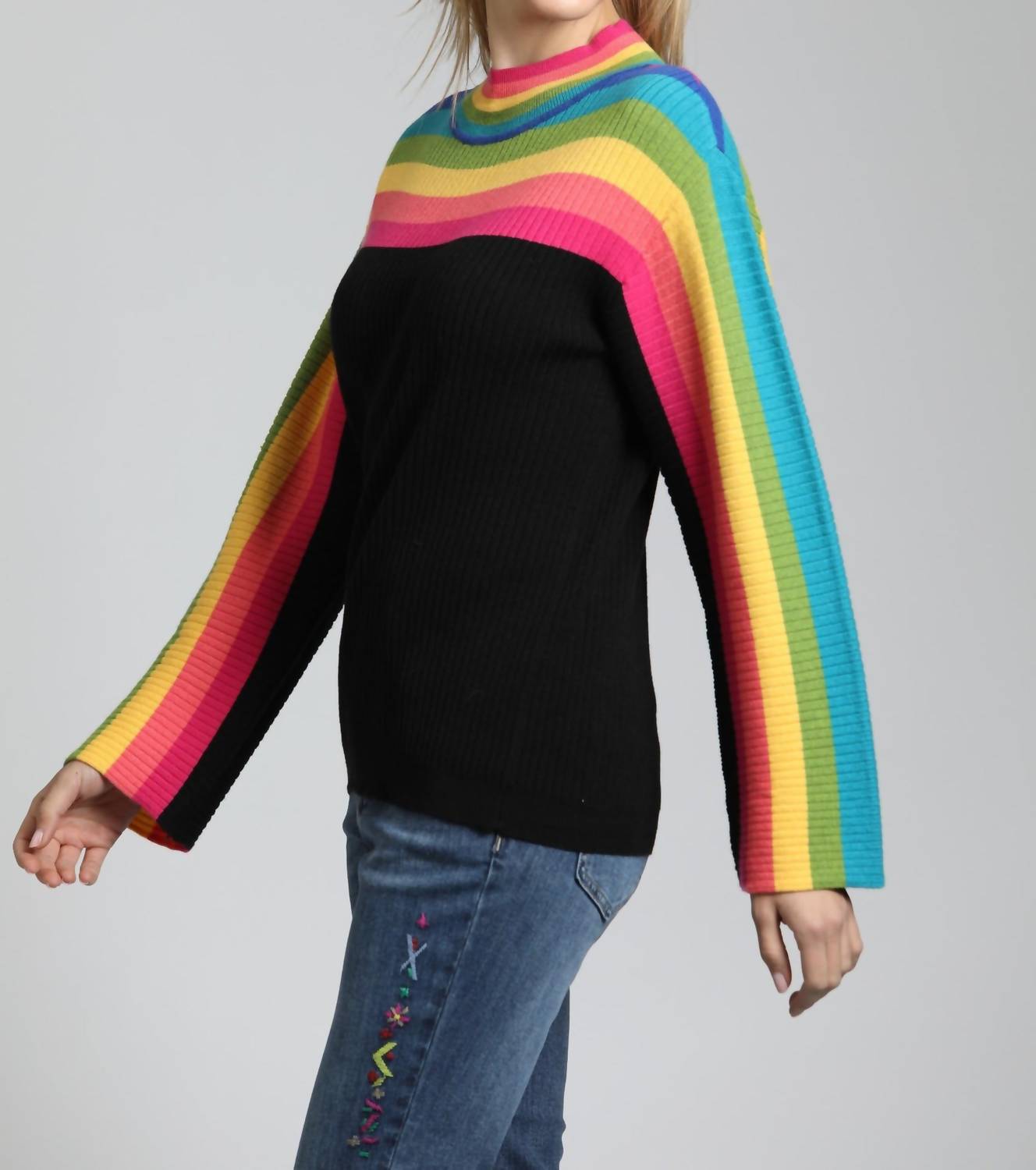 Apny - Rainbow Stripe Funnel Neck Sweater