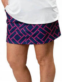 Top It Off Women's Graphic Design Front Zipper Pockets Skort in navy pink - women's shorts