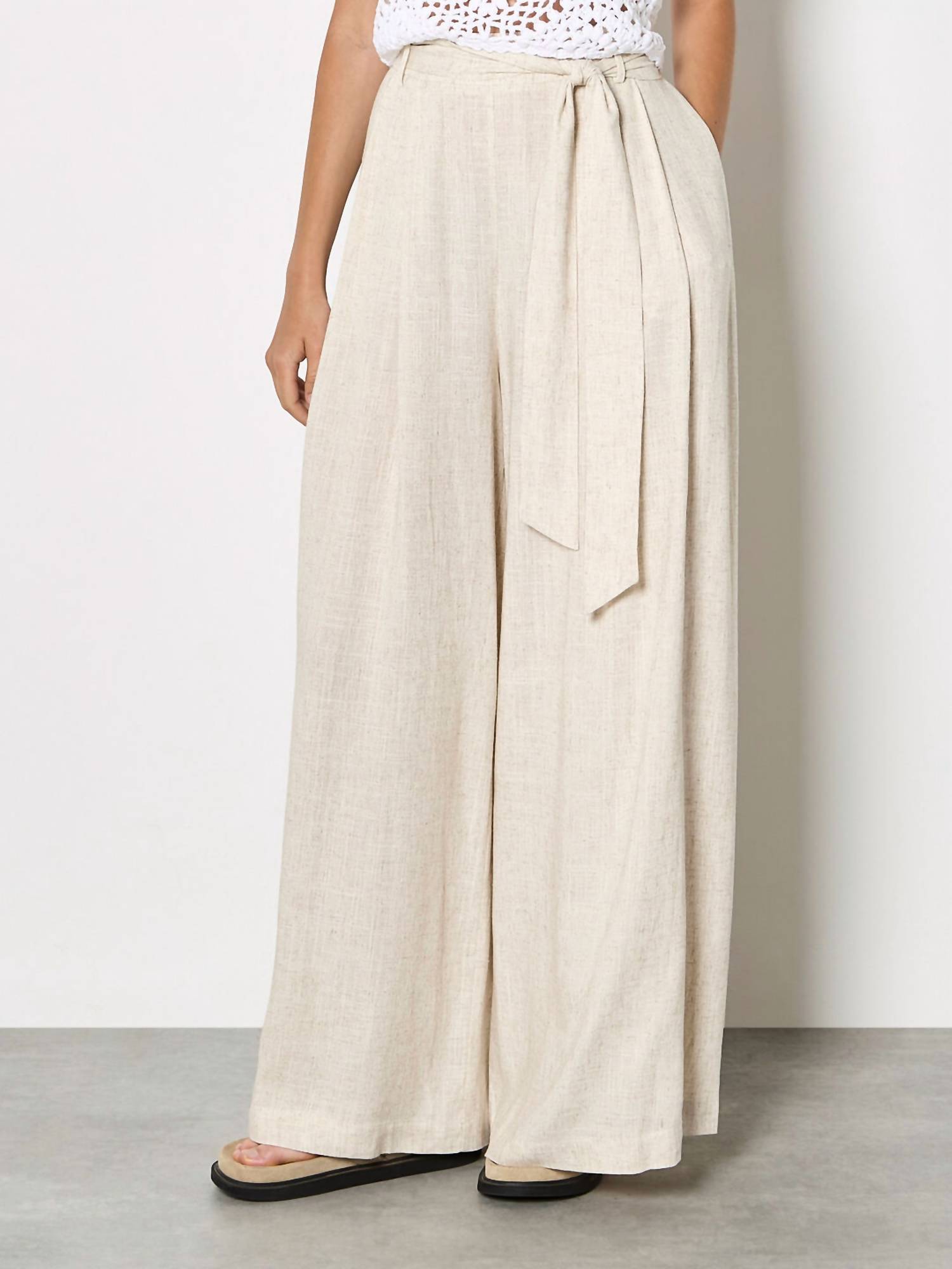 Apricot - Wide-leg Linen Blend Trouser