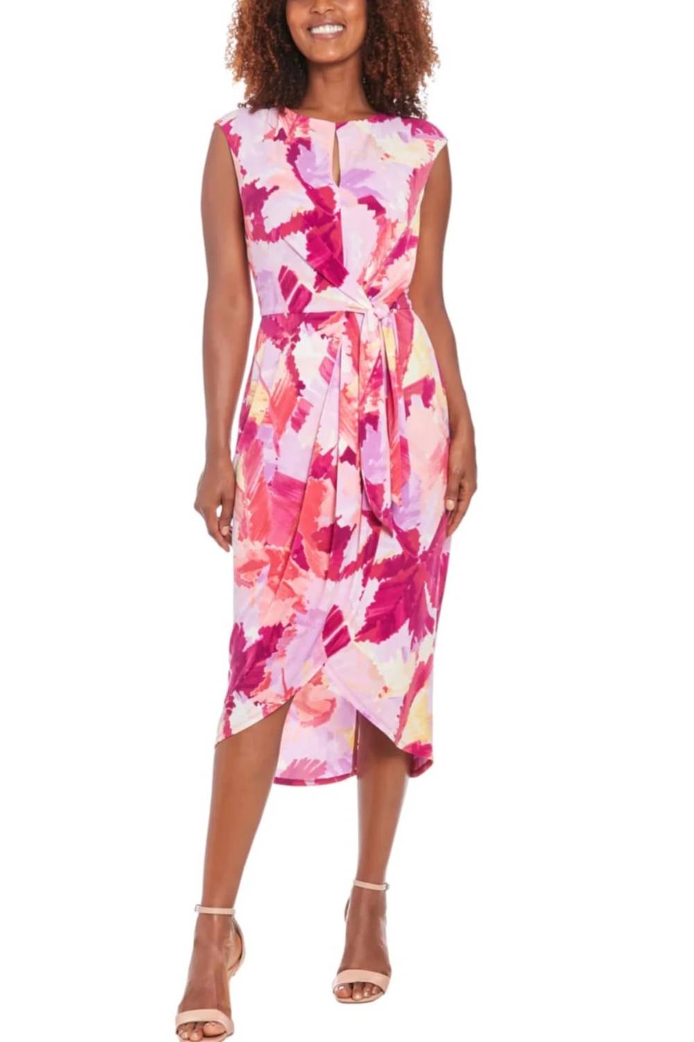 London Times - Cap Sleeve Multi Print Midi Dress