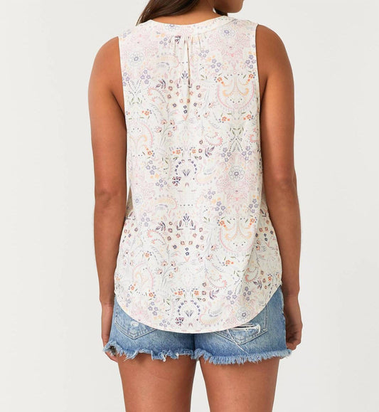 Lovestitch - Women's Floral Lattice Trim Split V Neck Tank Top