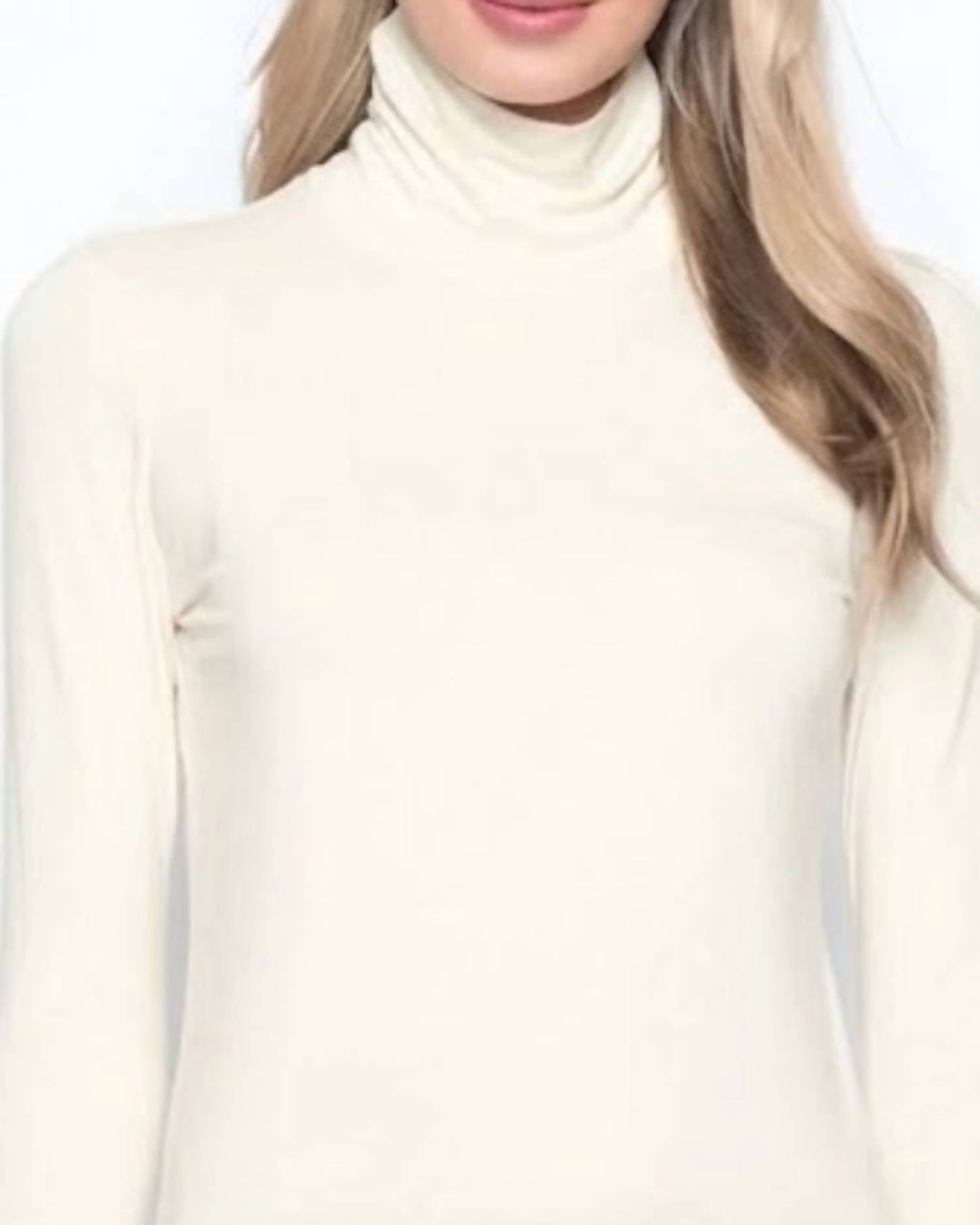 PICADILLY Long Sleeve Turtle Neck Top in off white - women's long sleeve top - detail view