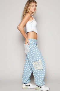 Pol - Crochet Overlay Pockets Woven Twill Pants