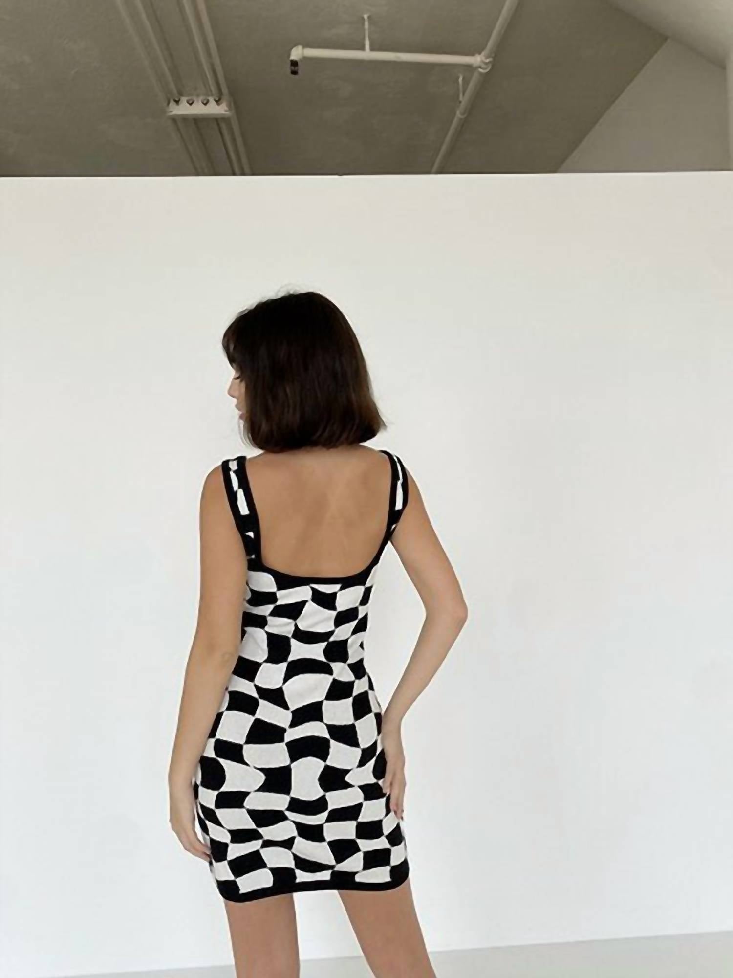 Disco Avenue Pretty Grunge Mini Dress in black white - women's dress - detail view