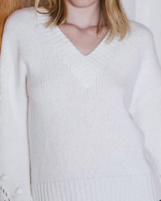 Autumn Cashmere - Chunky Pointelle With Popcorn Stitch Sleeves Sweater