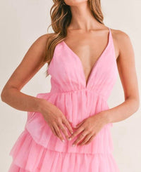 MABLE Tiered Tulle Plunge Dress in pink - women's dress - view 4