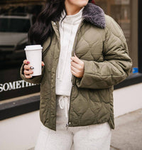 Ichi - Contrast Collar Puffer Jacket