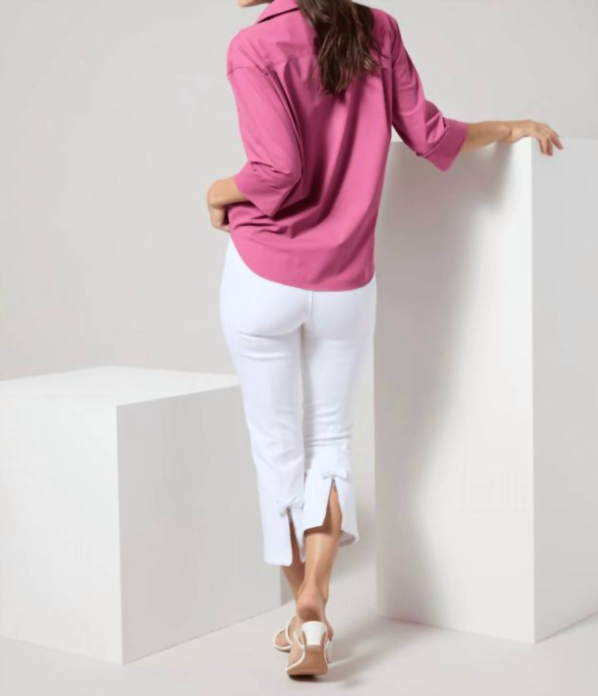 Lysse Women's Lizzette Bow Detail Crop Flare Denim Pants in white - women's pants - detail view