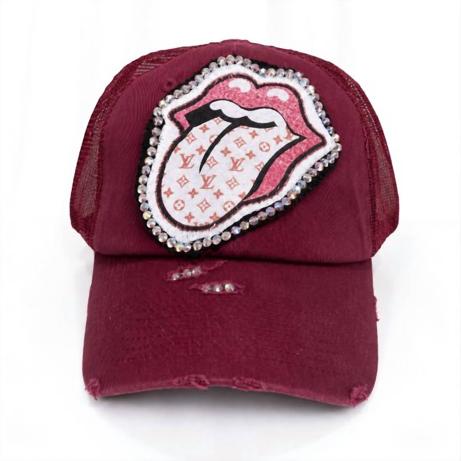 Sweet Texas Treasures - Distressed Rhinestone Lips Trucker Cap