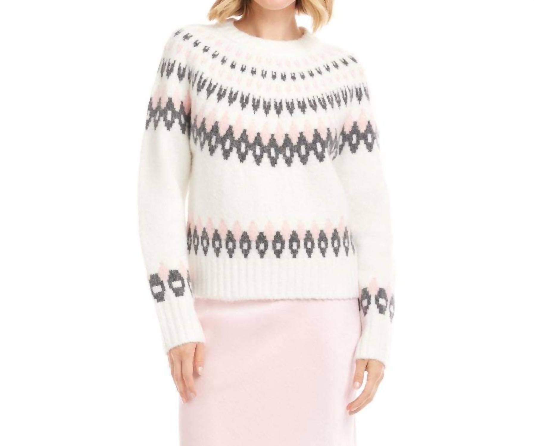 Karen Kane Jacquard Crewneck Sweater - Petite in off white - women's sweater
