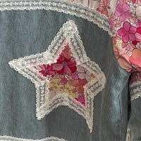 Bibi - Women's Denim Floral Button Up Crop Top