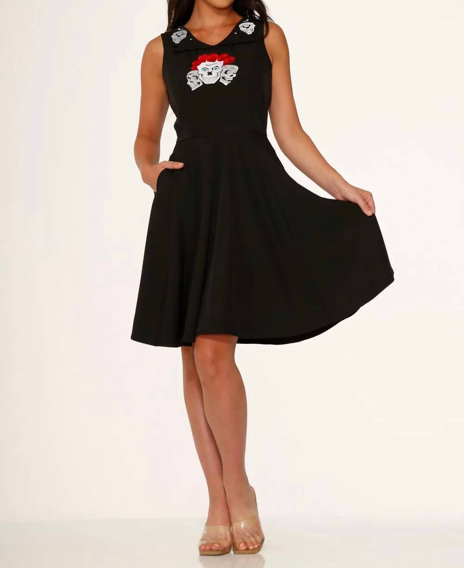 Orchid Bloom - Skulls Embroidered Swing Dress