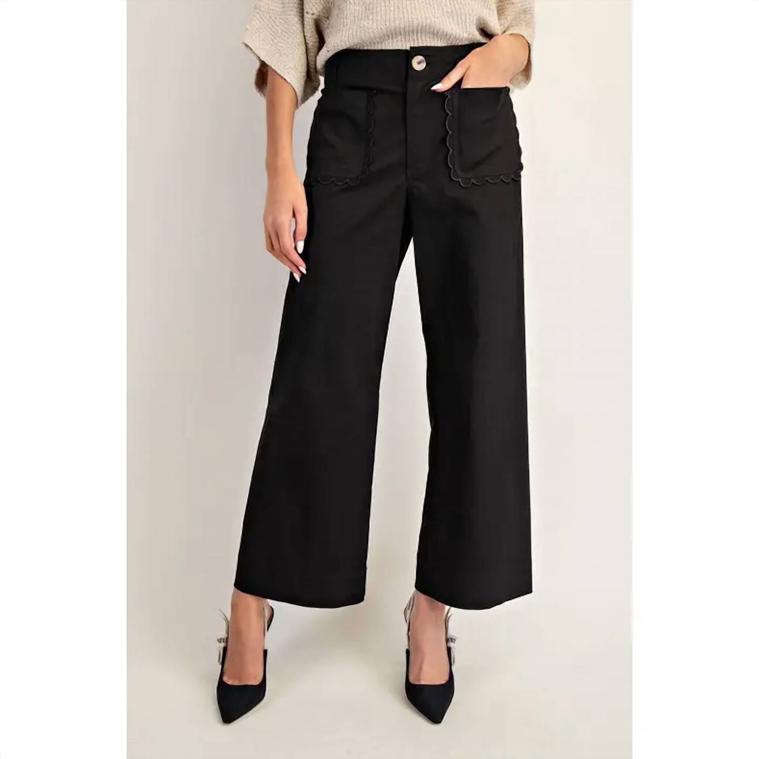 Style Usa - Scalloped Pocket Straight Leg Pants