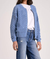 Elan - Breezy Beauty Open Weave Zip Sweater