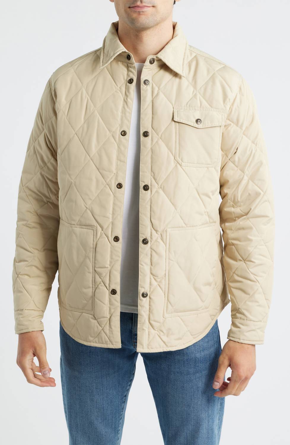 Schott N.Y.C. Down-Filled Quilted Shirt Jacket in off white - men's jacket