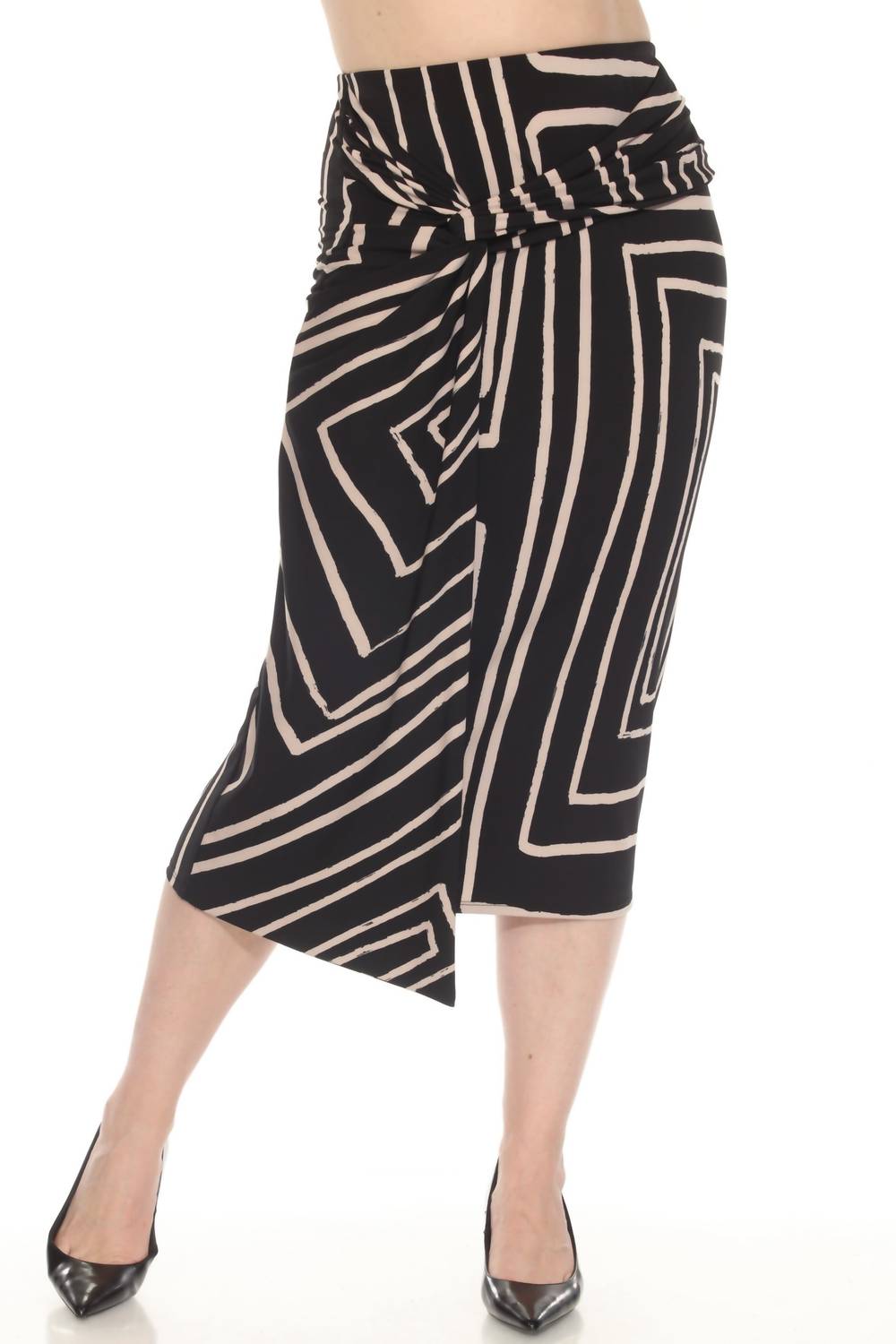 Joseph Ribkoff - Geometric Faux Wrap Midi Skirt