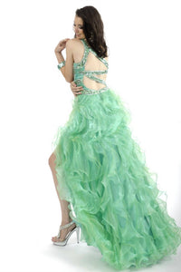 Rachel Allan - Heavily Beaded One Shoulder Ruffled Gown