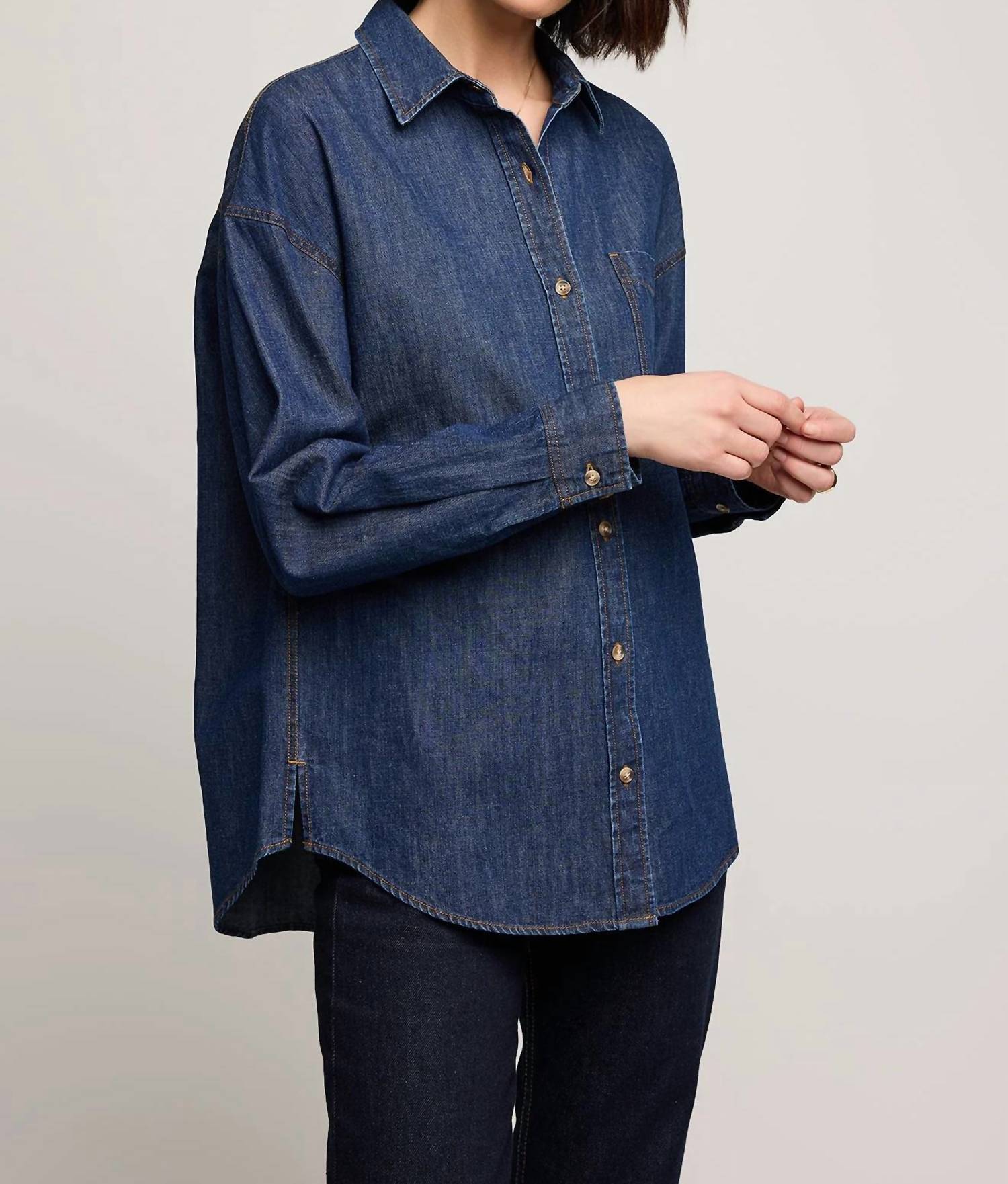 Gentle Fawn Whitney Denim Button Down Shirt in dark wash - women's shirt - alternate view