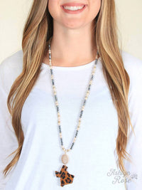 Grace + Emma - Women's Druzy Stone & Leopard Hide Texas Pendant Beaded Necklace