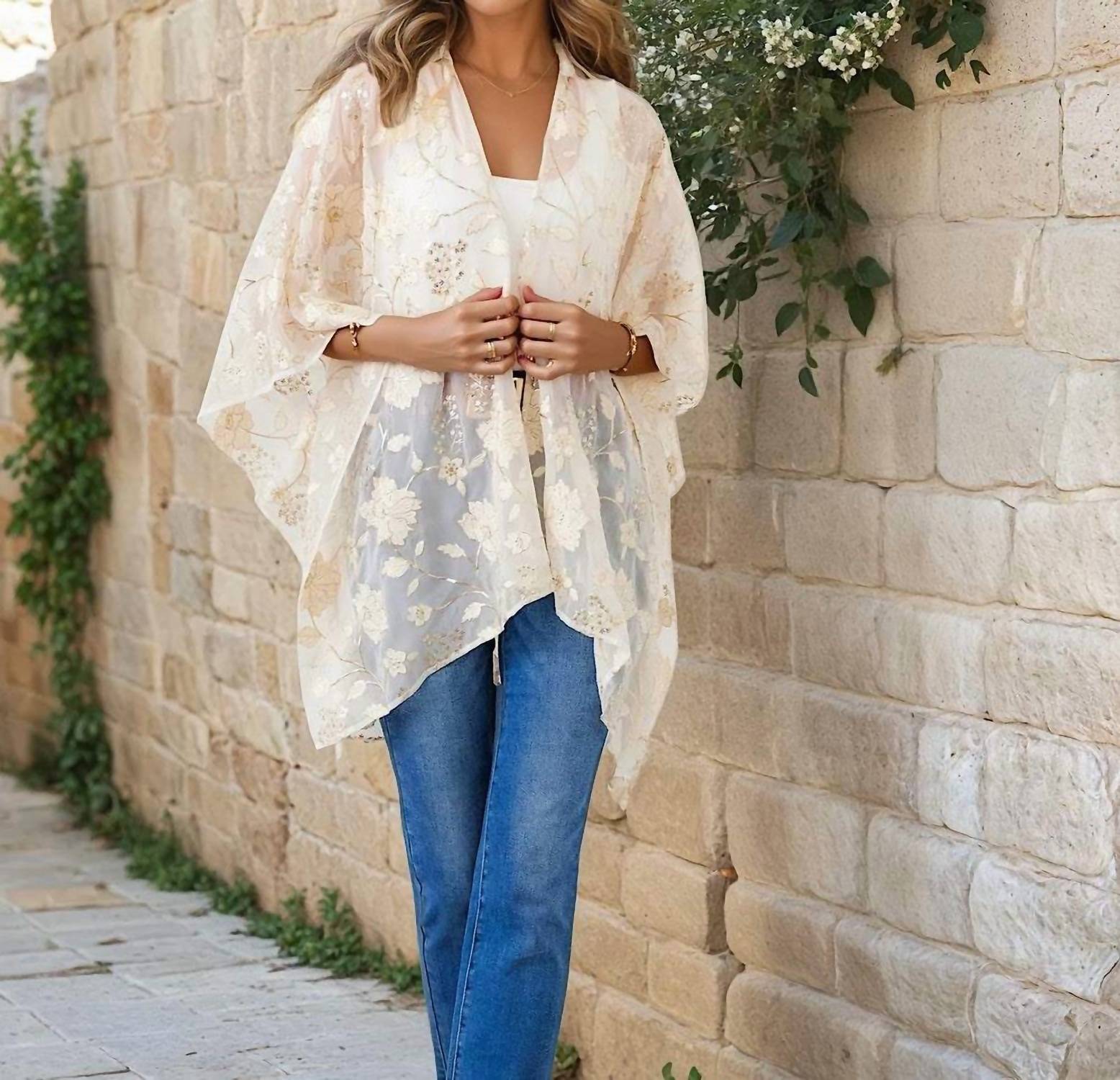 Karen Kane - Floral Embroidered Open Front Jacket
