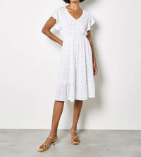 Apricot - Sequin Embroidered Flower Ruffle Sleeve Dress