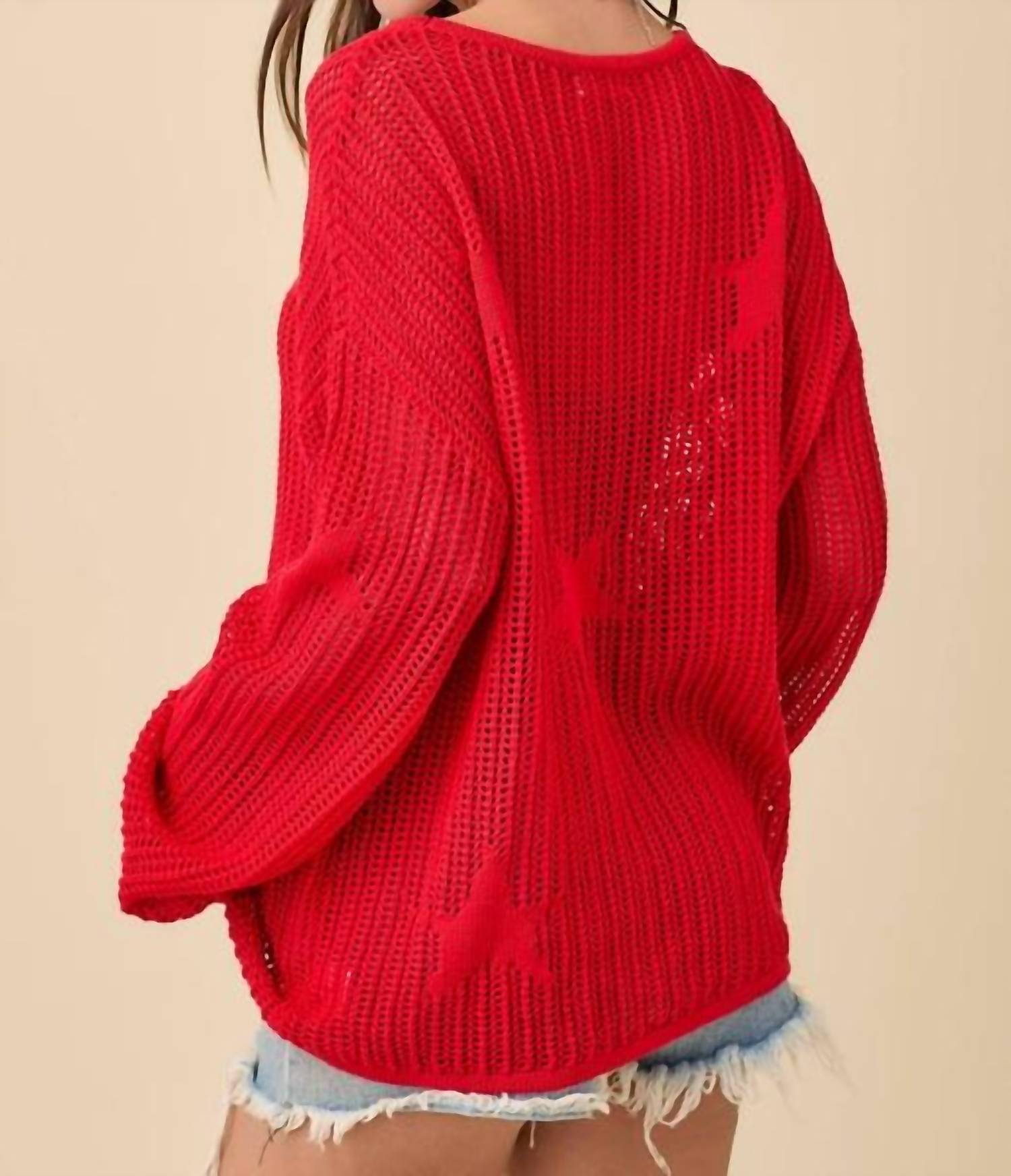 Main Strip - Crochet Knitted Sweater Top With Star