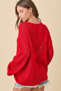 Main Strip - Crochet Knitted Sweater Top With Star