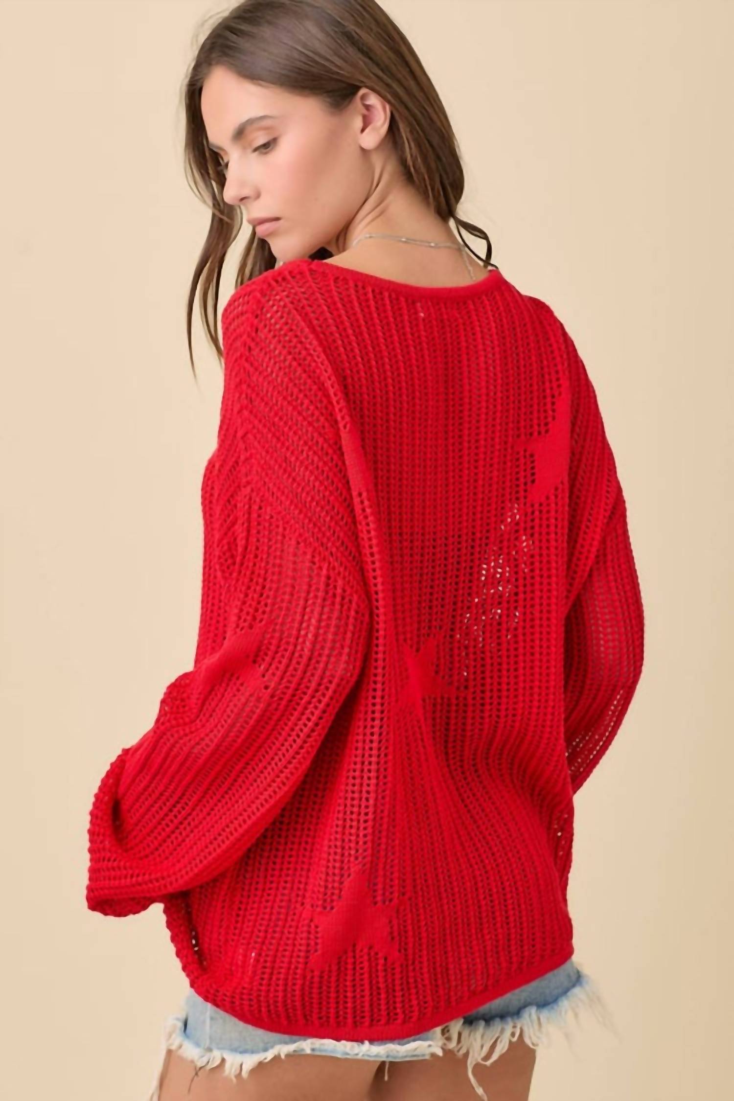 Main Strip - Crochet Knitted Sweater Top With Star