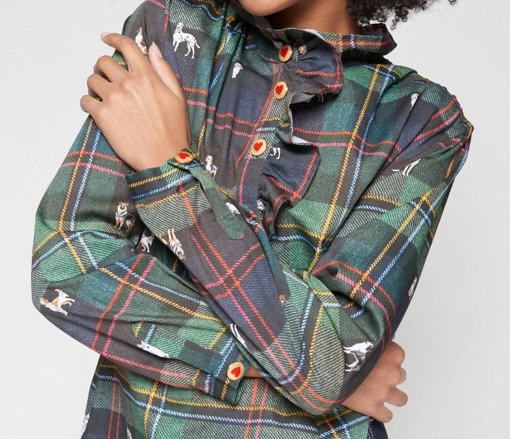 Vilagallo - Plaid Playful Dog Print Top