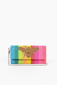 America & Beyond - Women's Rainbow Bee Beaded Clutch