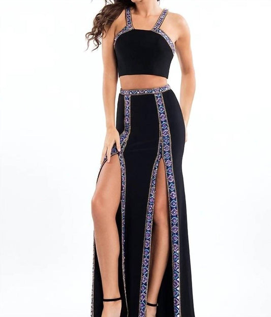 Rachel Allan - Two-piece Beaded Jersey Evening Gown