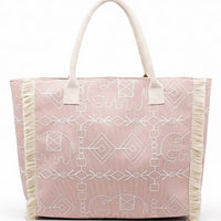 3Am By H&D Accessories - Women's Boho Geometric Elephant Print Fringe Tote Bag