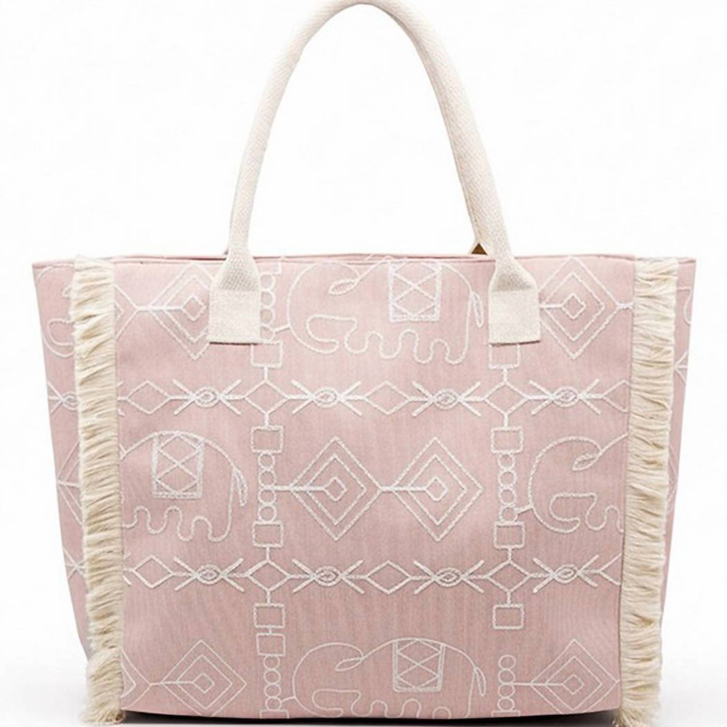 3Am By H&D Accessories - Women's Boho Geometric Elephant Print Fringe Tote Bag