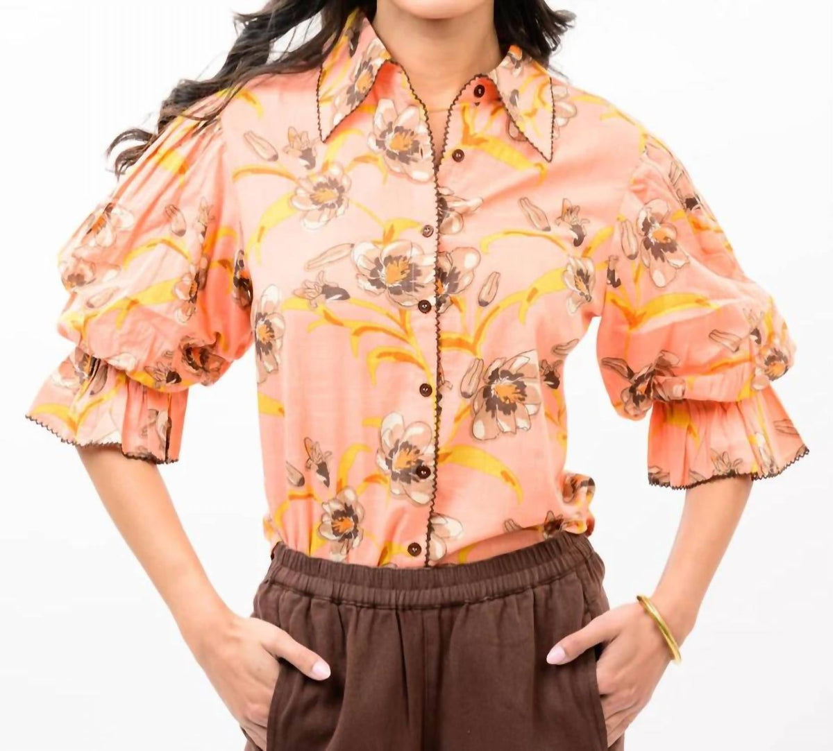 Ivy Jane - Pointed Collar Pouf Sleeve Shirt