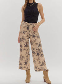 entro Floral Pattern Ankle-Length Pants in beige - women's pants