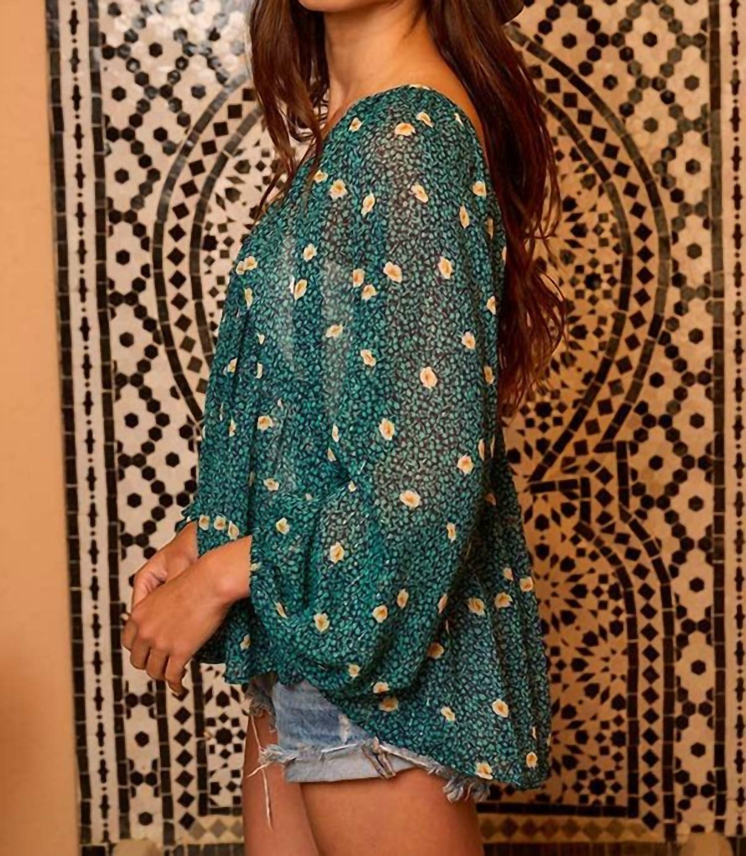 Bucketlist - Floral Print Lurex Chiffon Blouse Top