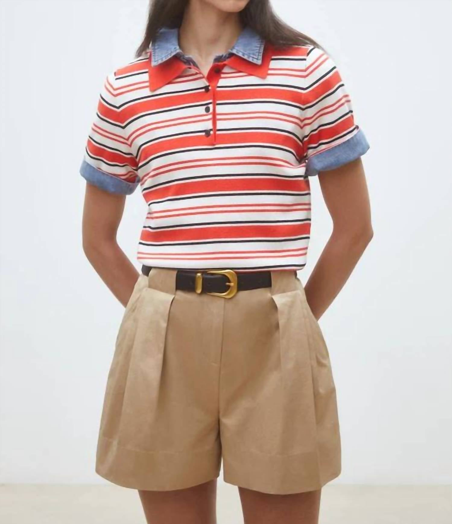 Suncoo - Paillis Knit Stripe Short Sleeve Polo