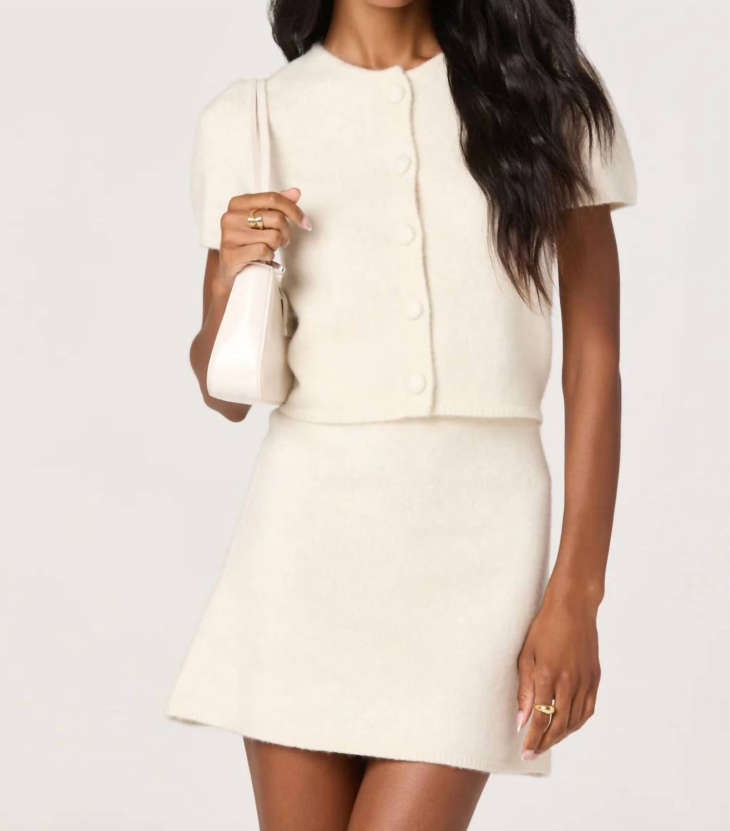 ASTR Jailyn Short Sleeve Button Down Cardigan in cream - women's cardigan