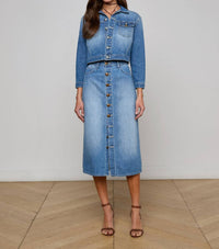 L'Agence - Kathleen Button Front Denim Midi Skirt