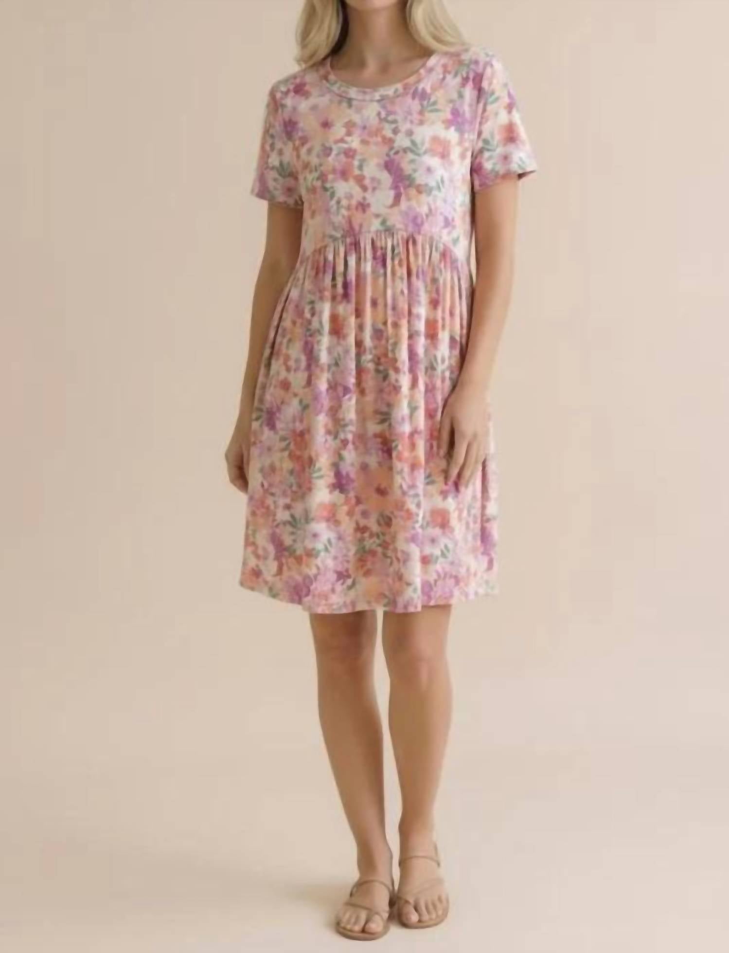 Haptics - Round Neck Short Sleeve Babydoll Floral Dress
