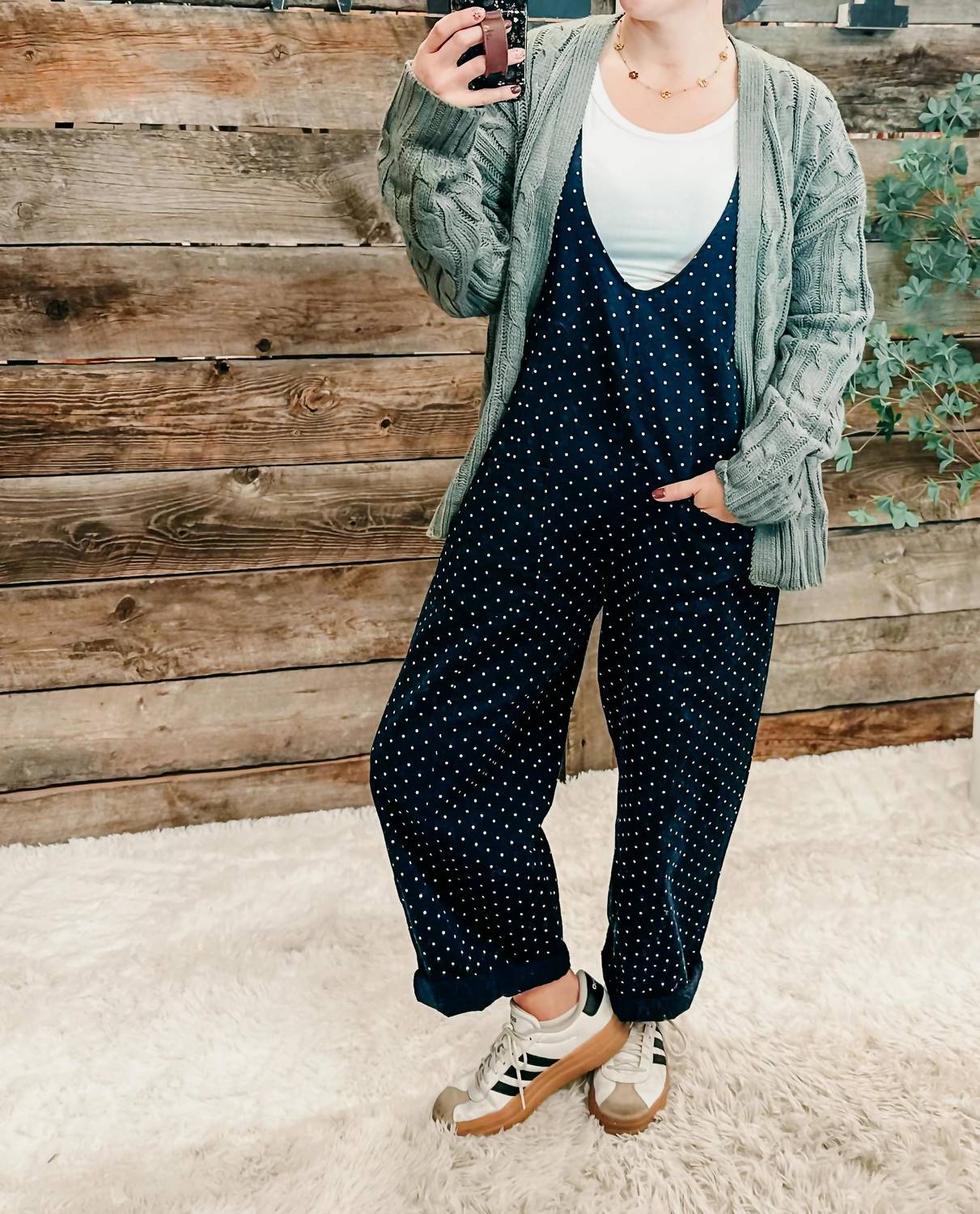 Davi & Dani - Polka Dot Print Overall Jumpsuit