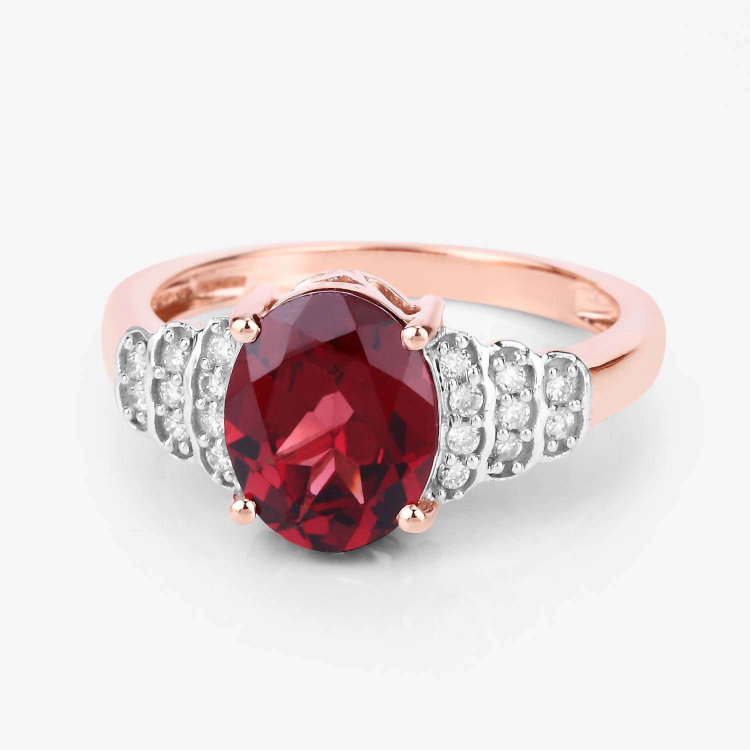 Diana M Jewels Women's Oval Natural Rhodolite Fashion Ring (2.87 Ct) - Signature in 14k rose gold - women's jewelry