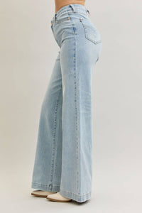 Judy Blue - High Waist Retro Wide Criss-cross Mild Destroy Jeans