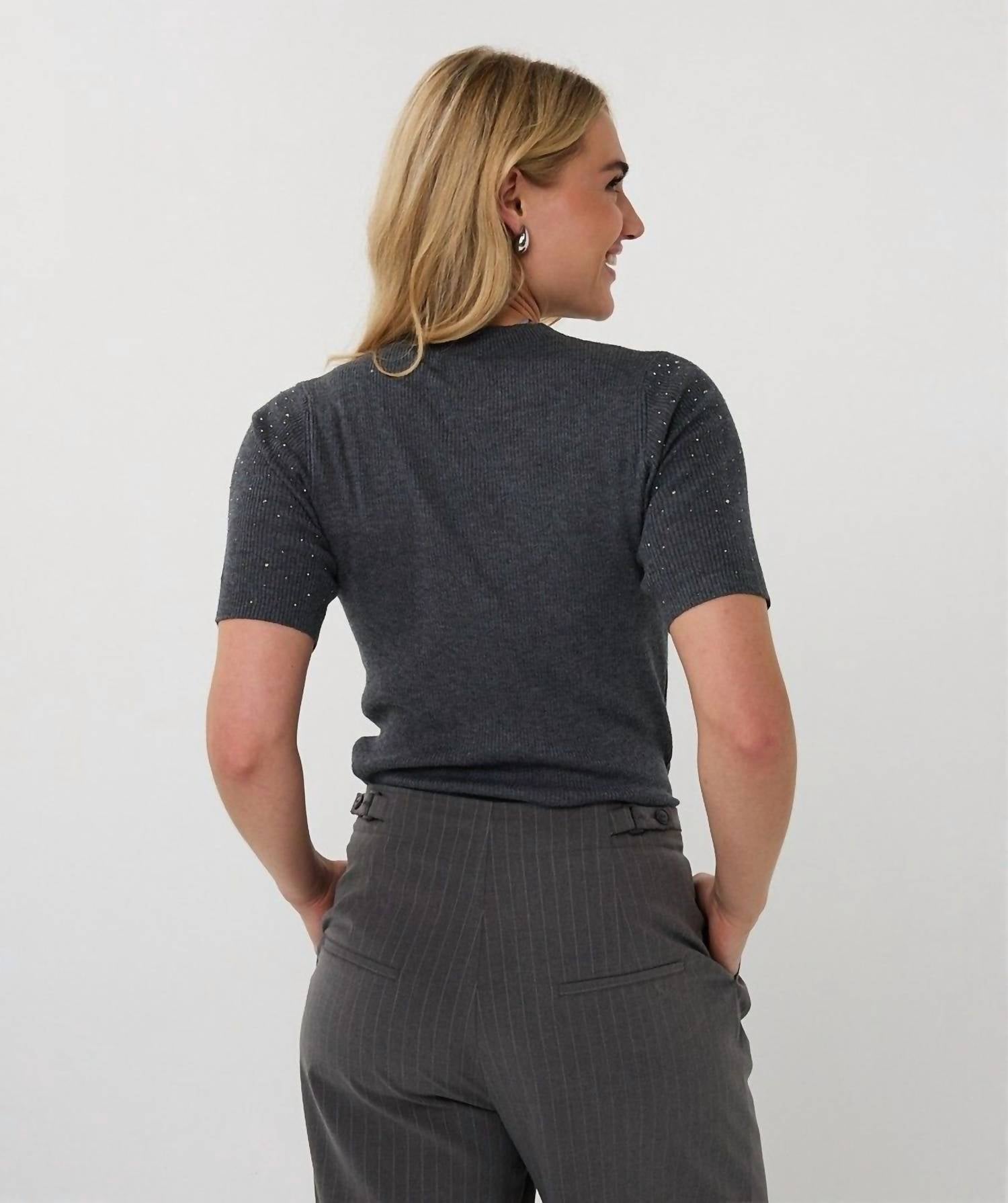 Esqualo - Tessina Rib Short Sleeve Studs Top