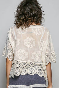 Pol - Crochet Trim Neckline Short Sleeve Top