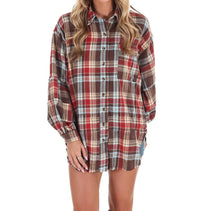 Easel - Washed Plaid Tunic Top