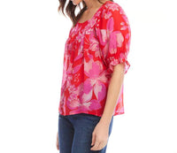 Karen Kane Fia Floral Print Square Neck Top in pink and red - women's blouse - alternate view