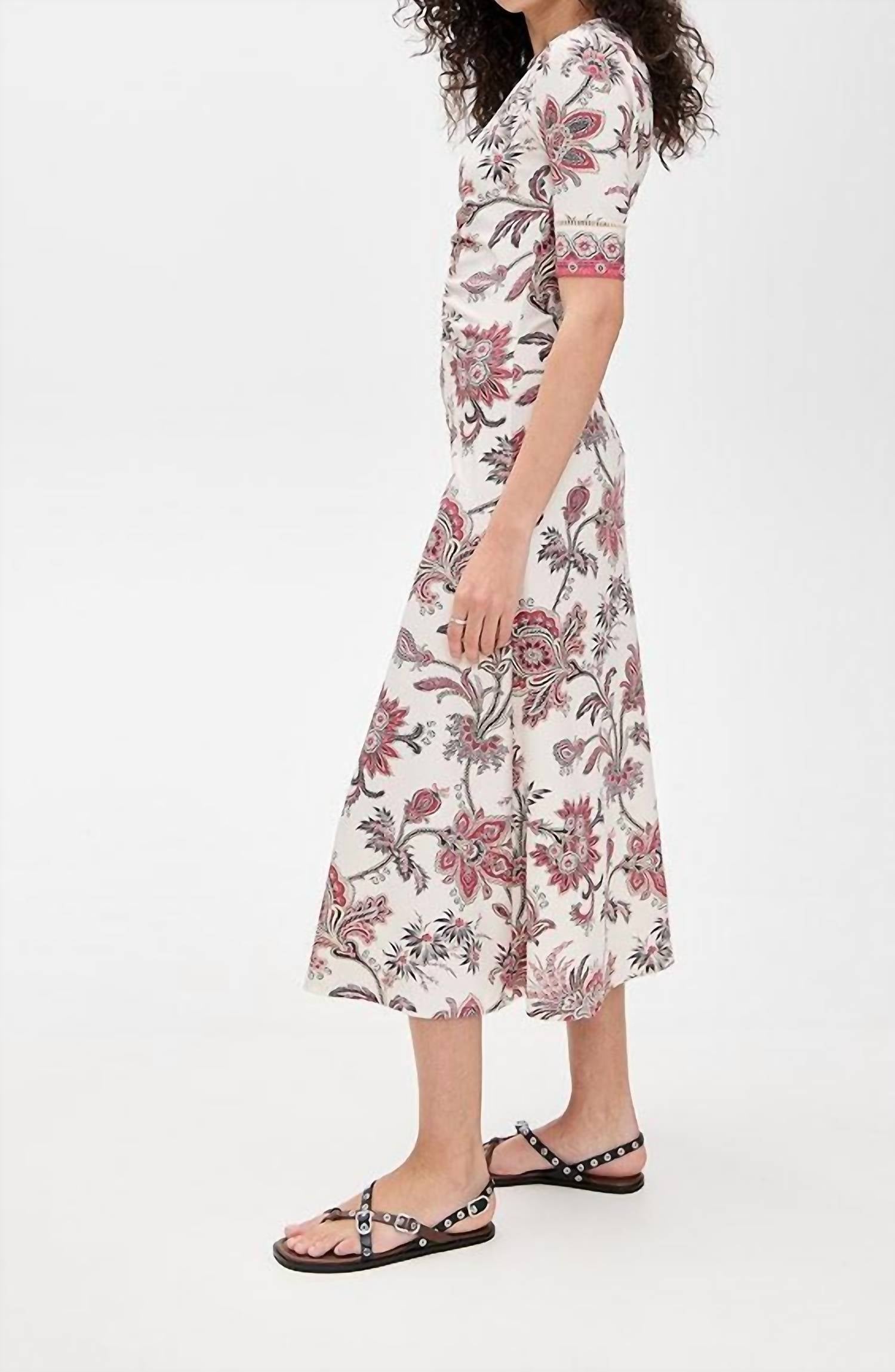 Sea - Cassandra Print Ruched Short Sleeve Dress